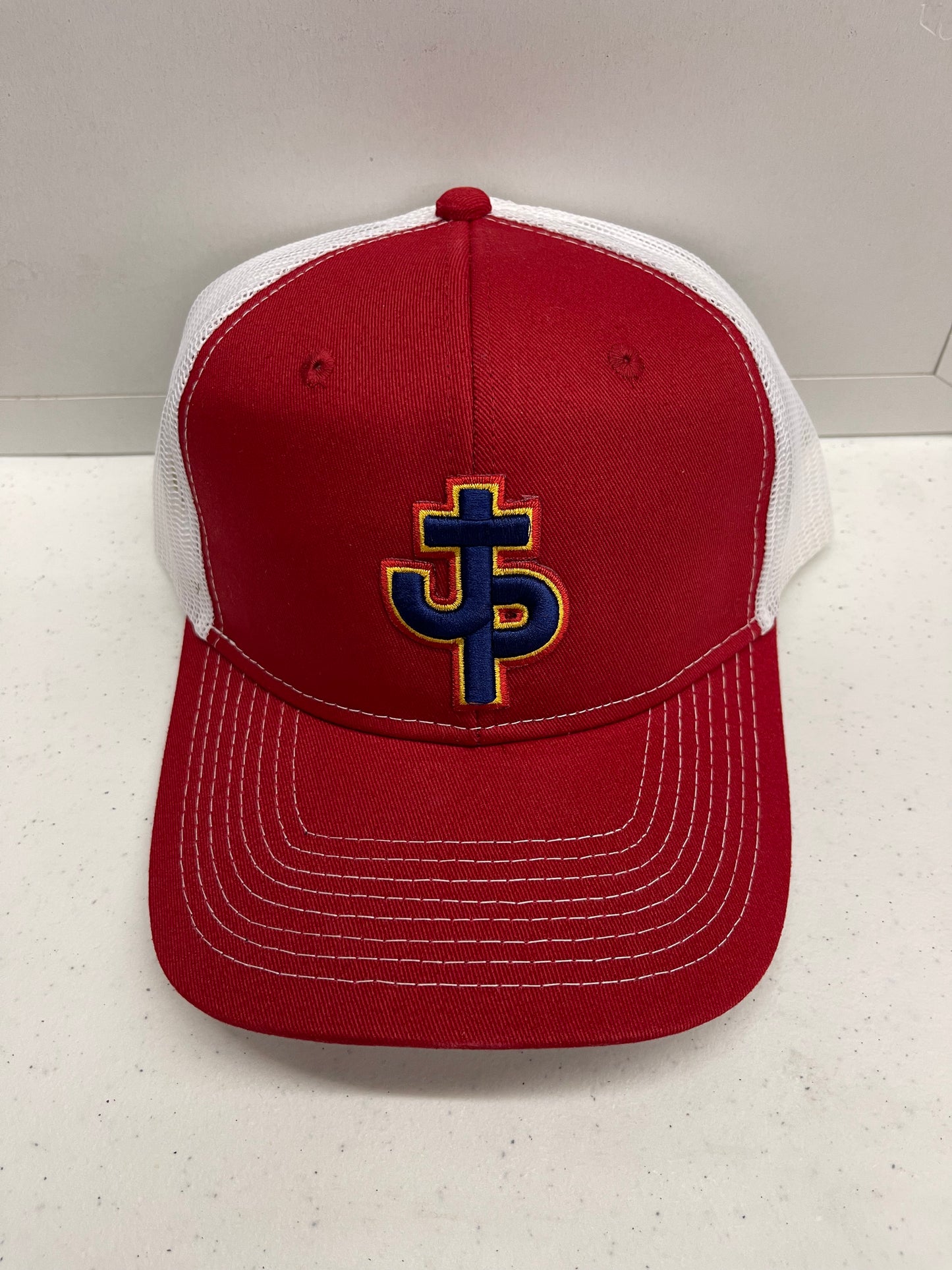 PJP 711 Red Snap Back Hat Navy Logo