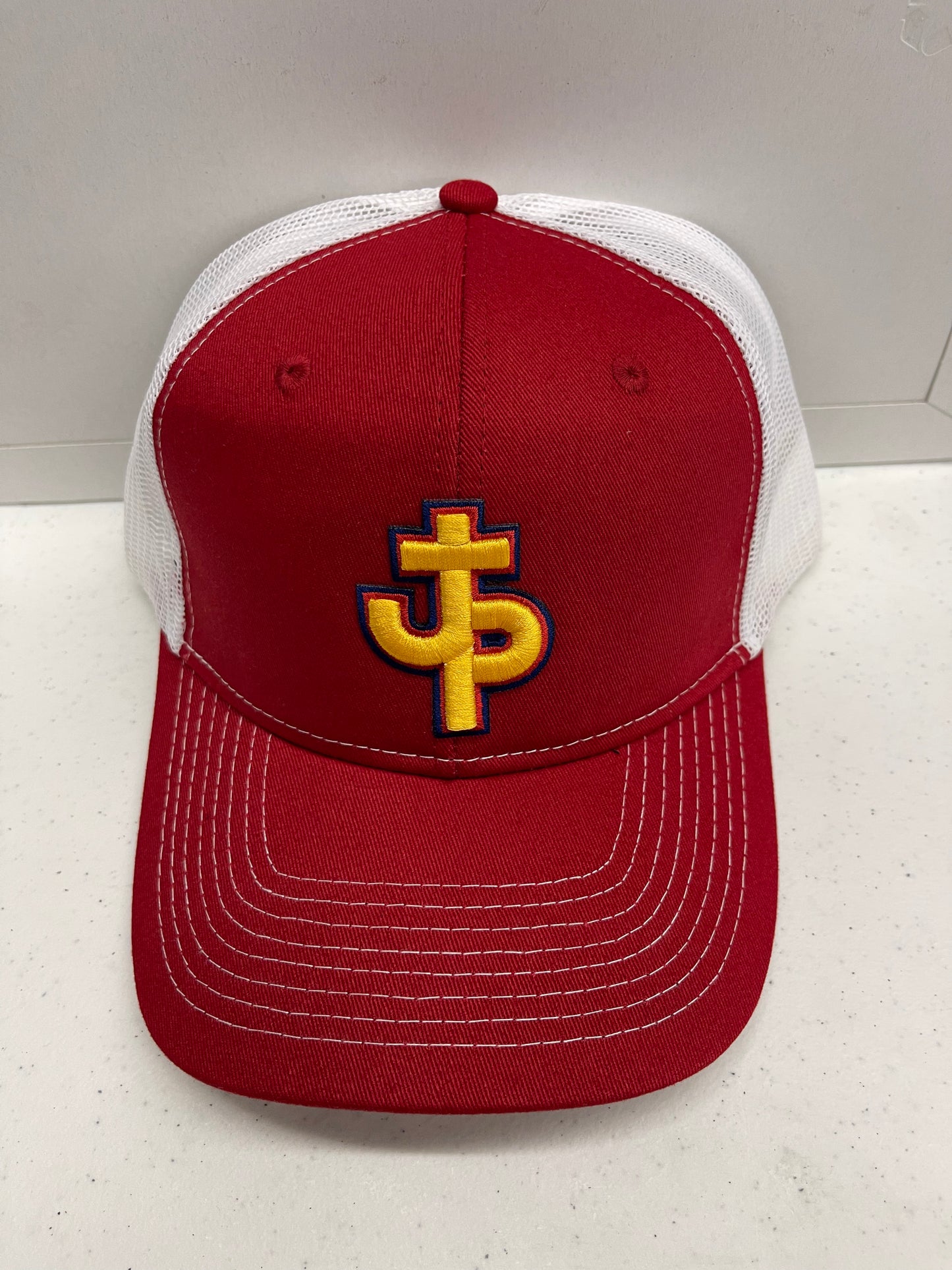PJP 712 Red Snap Back Hat Gold Logo