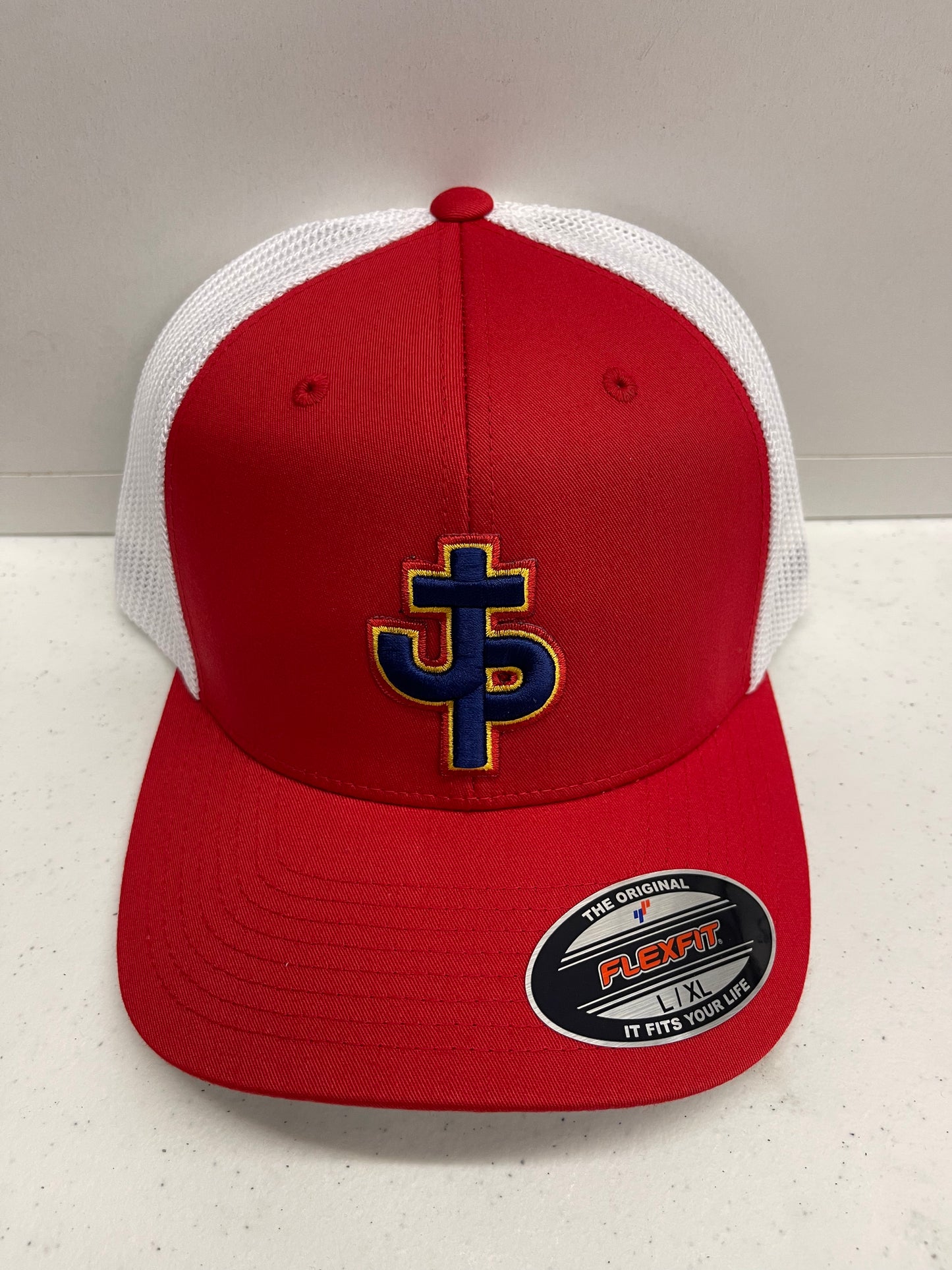 PJP 707 Red Flex Fit Hat Navy Logo