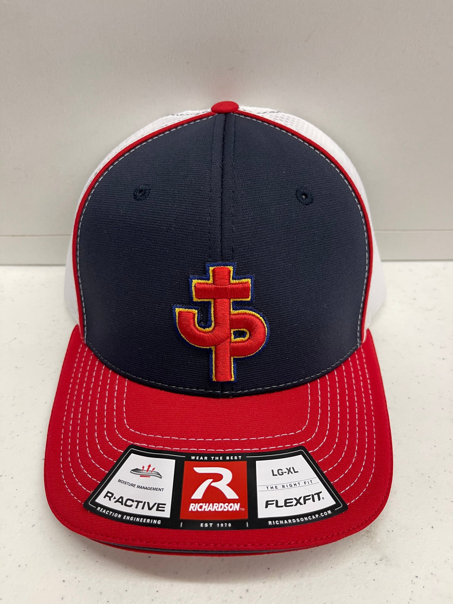 PJP 702 Tri Color Fitted Hat Red Logo